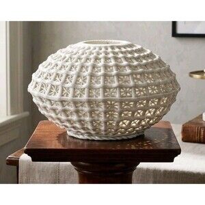 VTG Blanc de Chine Reticulated Porcelain Basket Bowl 6.5"W x 3.5"H Woven Vase